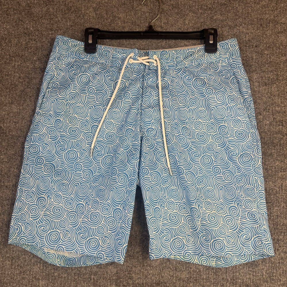Bonobos Swim Trunks Mens 34 Blue White Swirl Print Board Shorts Drawstring